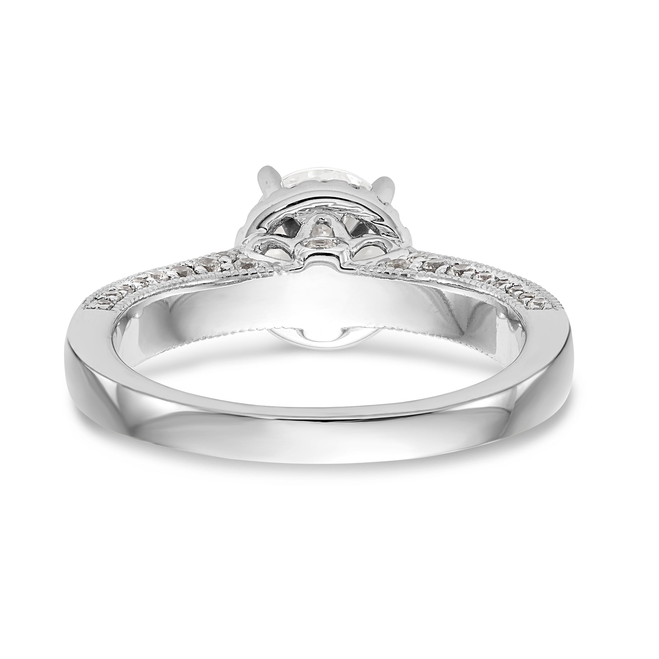 14K Weißgold Verlobungsring mit rundem simuliertem Diamanten und Halo