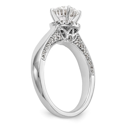 14K Weißgold Verlobungsring mit rundem simuliertem Diamanten und Halo