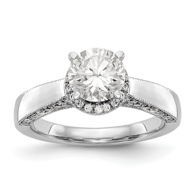 14K Weißgold Verlobungsring mit rundem simuliertem Diamanten und Halo-Fassung