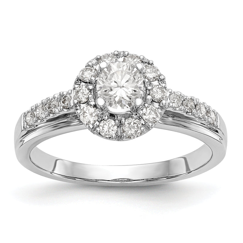 Verlobungsring aus 14K Weißgold mit rundem simuliertem Diamanten und Halo
