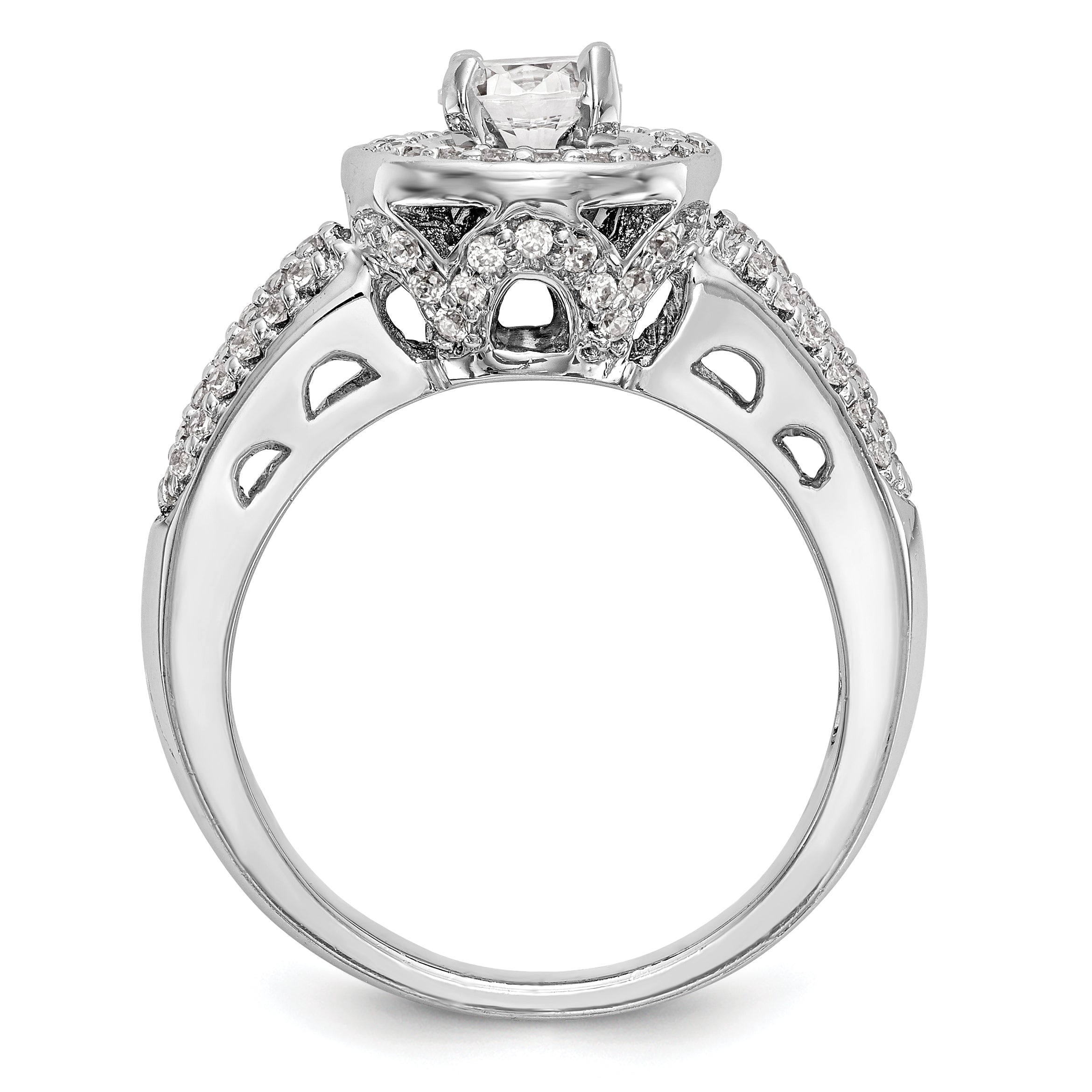 14K Weißgold Verlobungsring mit rundem simulierten Diamanten und Halo