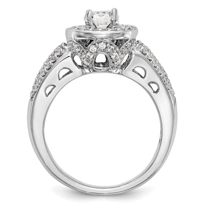14K Weißgold Verlobungsring mit rundem simulierten Diamanten und Halo