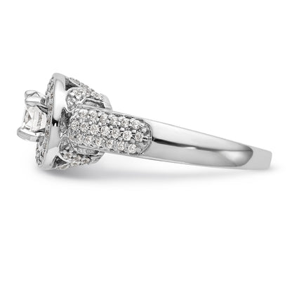 14K Weißgold Verlobungsring mit rundem simulierten Diamanten und Halo