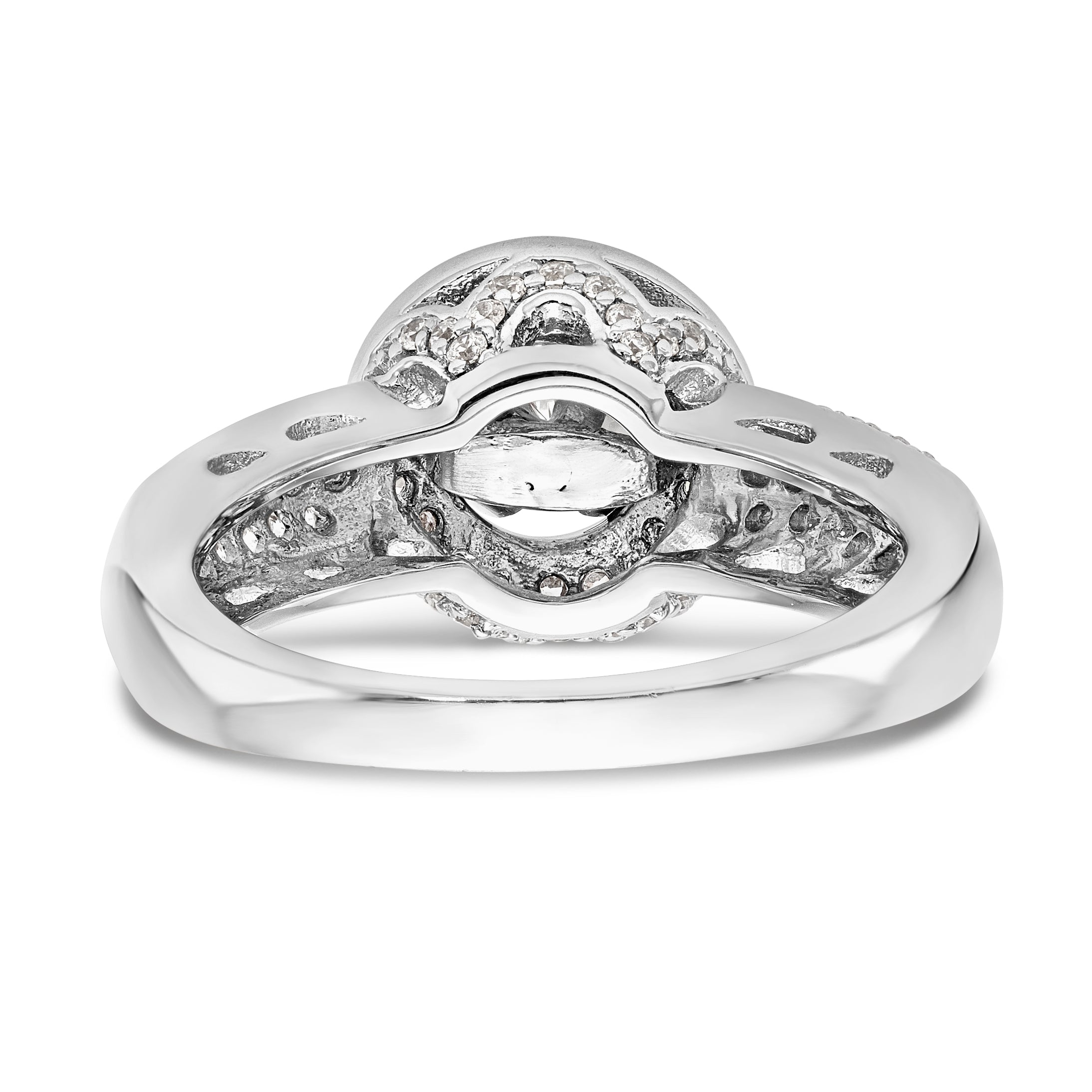 14K Weißgold Verlobungsring mit rundem simulierten Diamanten und Halo