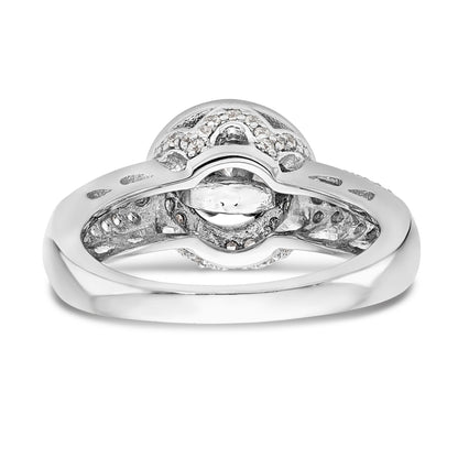 14K Weißgold Verlobungsring mit rundem simulierten Diamanten und Halo