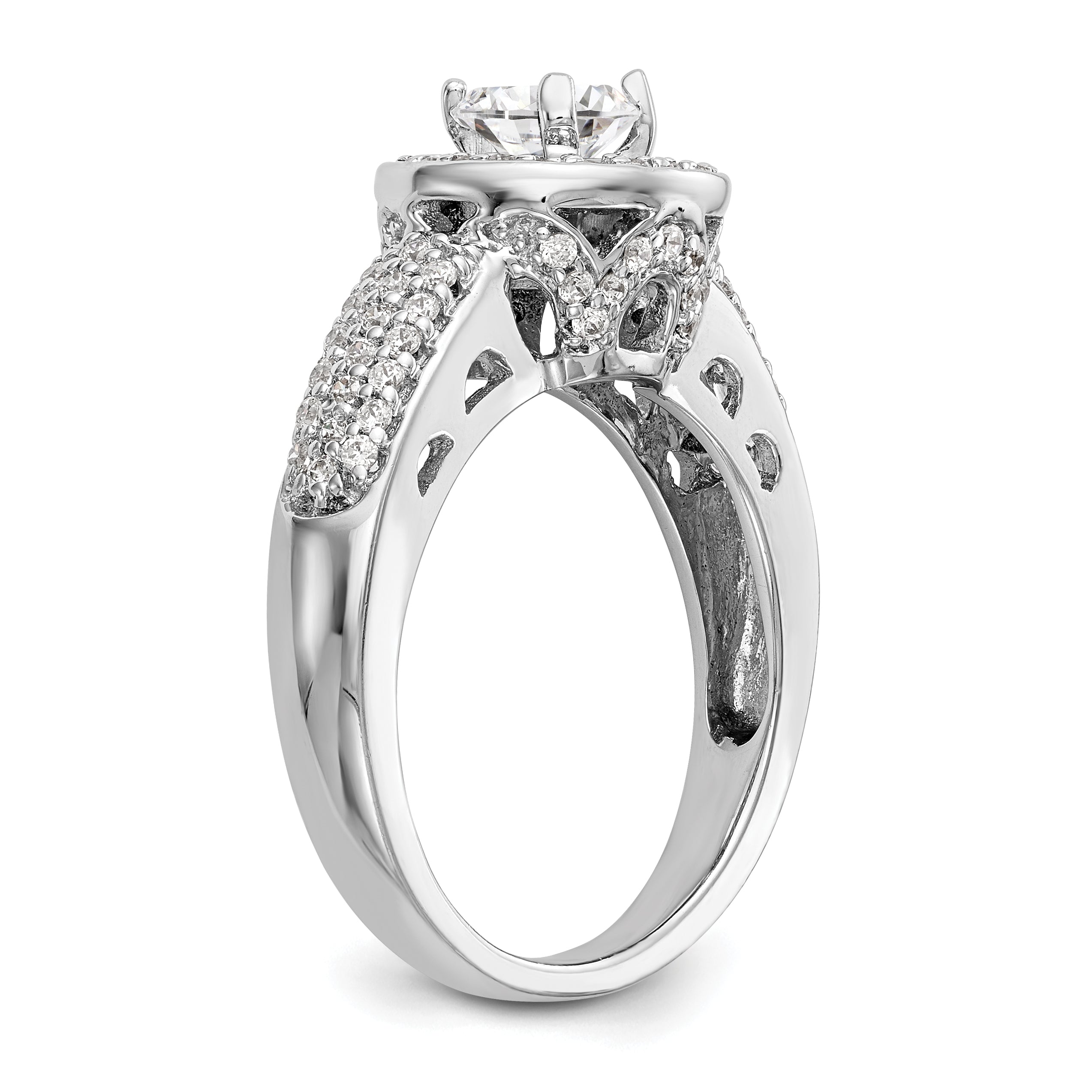 14K Weißgold Verlobungsring mit rundem simulierten Diamanten und Halo