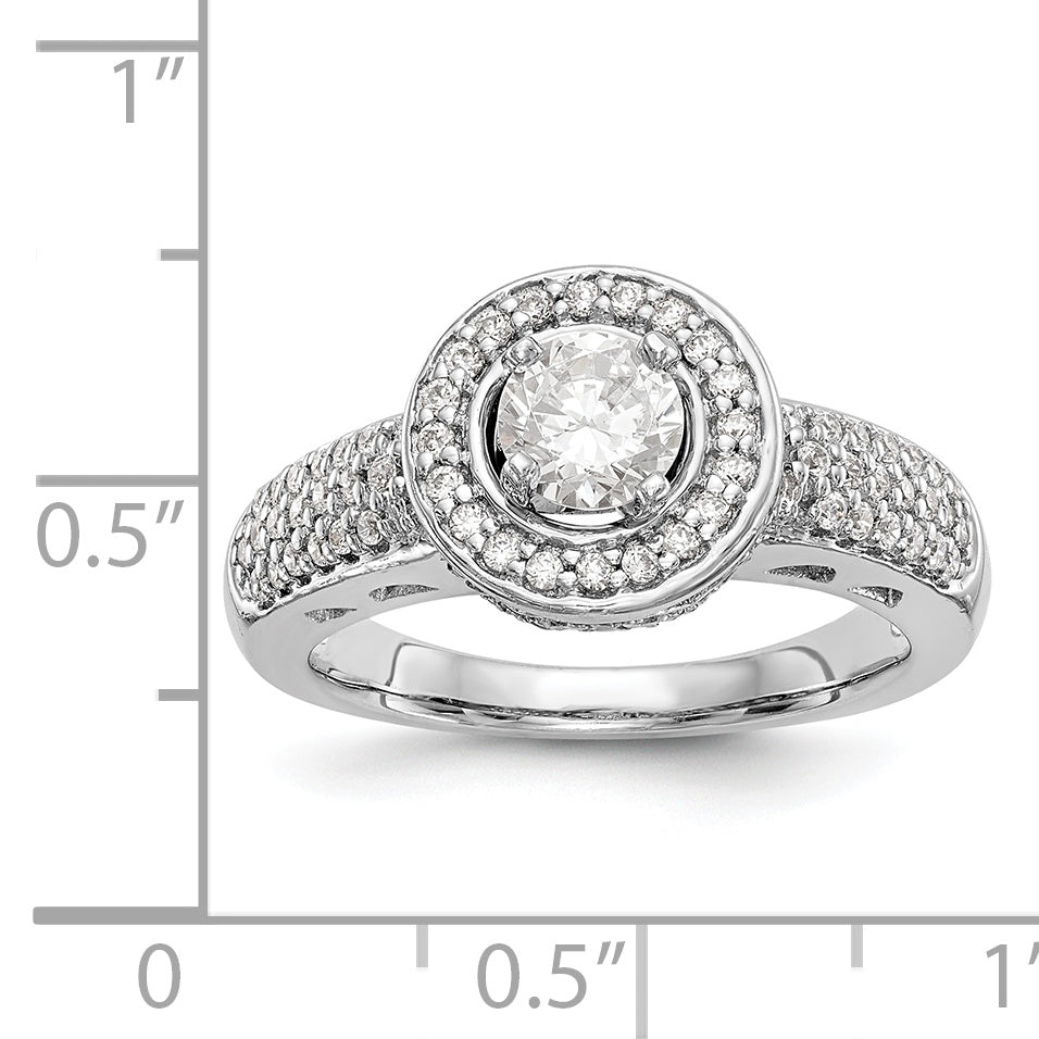 14K Weißgold Verlobungsring mit rundem simulierten Diamanten und Halo