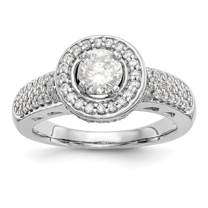 14K Weißgold Verlobungsring mit rundem simulierten Diamanten und Halo