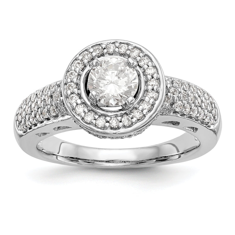 14K Weißgold Verlobungsring mit rundem simulierten Diamanten und Halo