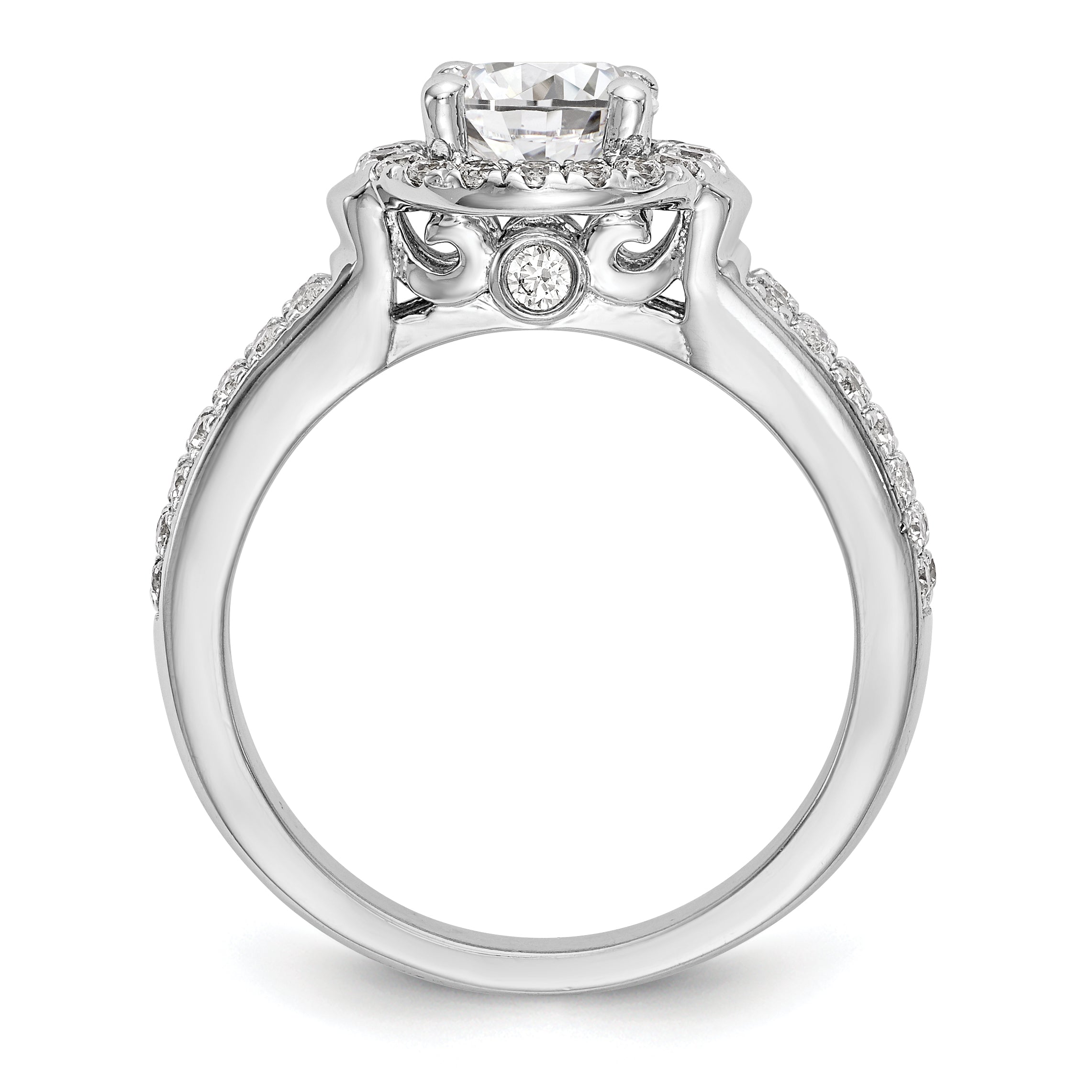 14K Weißgold Halo-Verlobungsring mit rundem simuliertem Diamanten