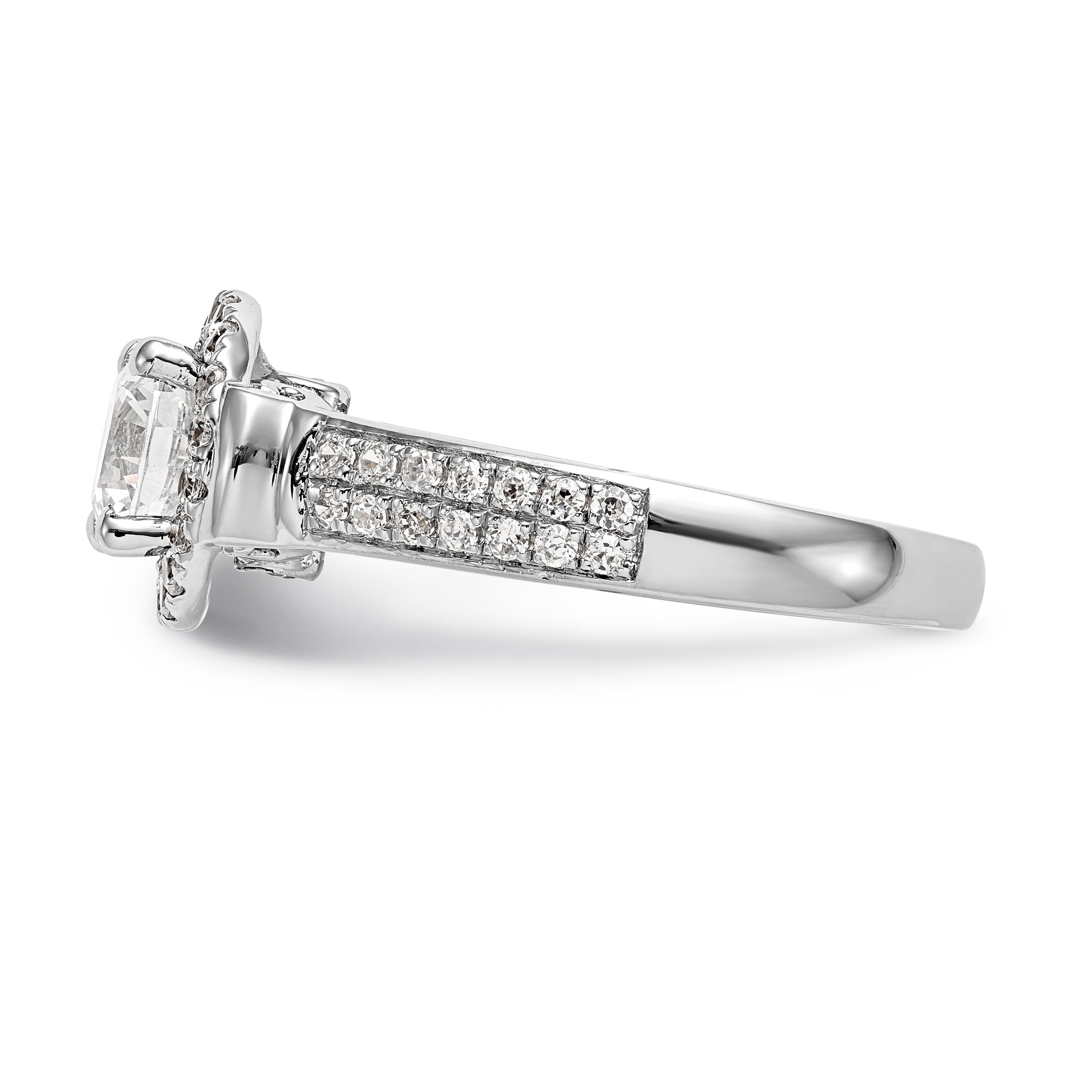 14K Weißgold Halo-Verlobungsring mit rundem simuliertem Diamanten