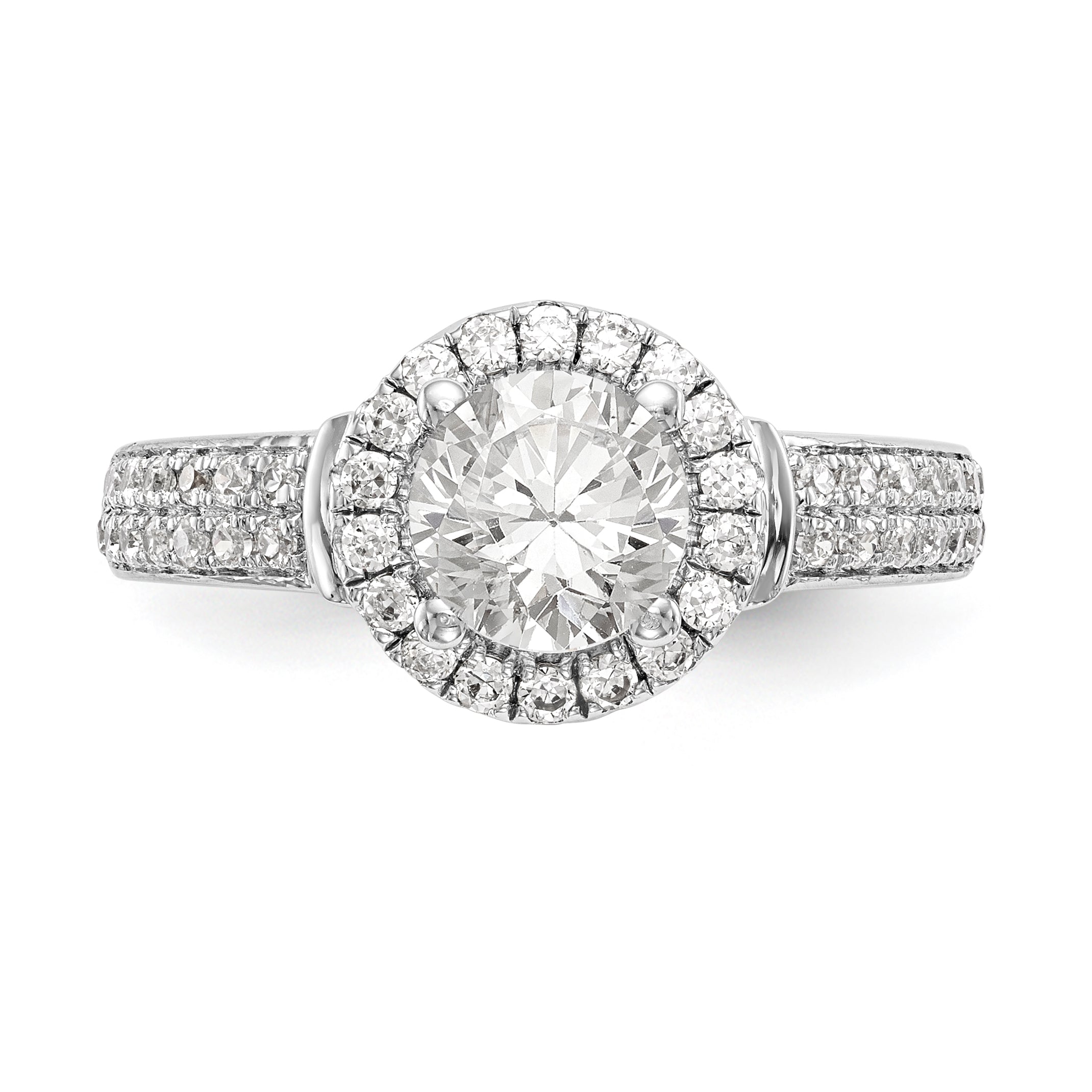 14K Weißgold Halo-Verlobungsring mit rundem simuliertem Diamanten