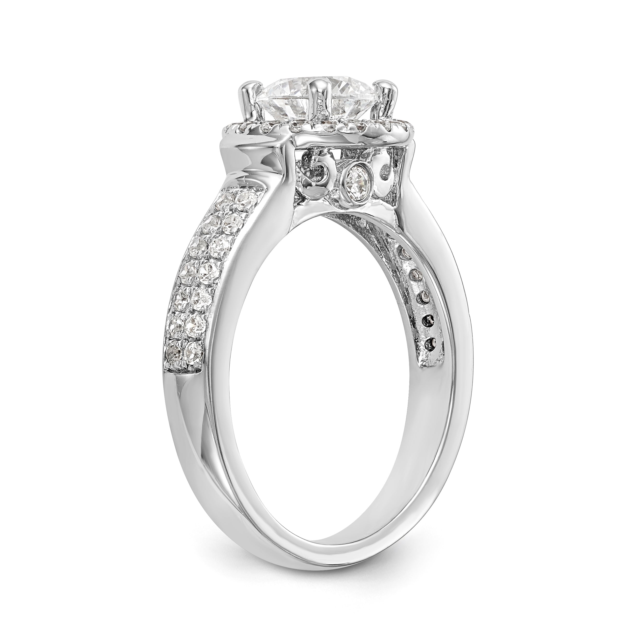 14K Weißgold Halo-Verlobungsring mit rundem simuliertem Diamanten