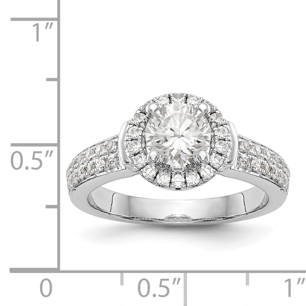 14K Weißgold Halo-Verlobungsring mit rundem simuliertem Diamanten