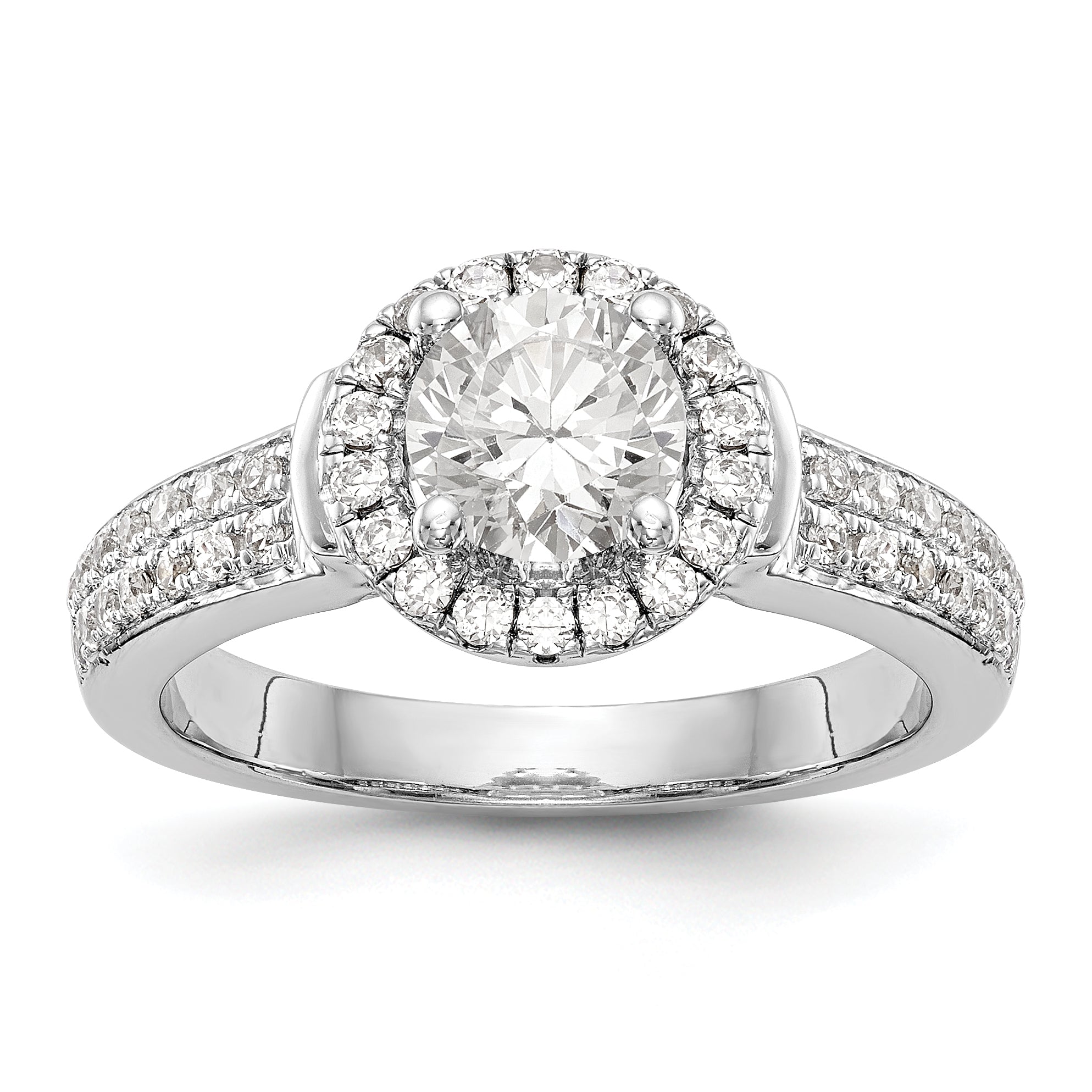 14K Weißgold Halo-Verlobungsring mit rundem simuliertem Diamanten