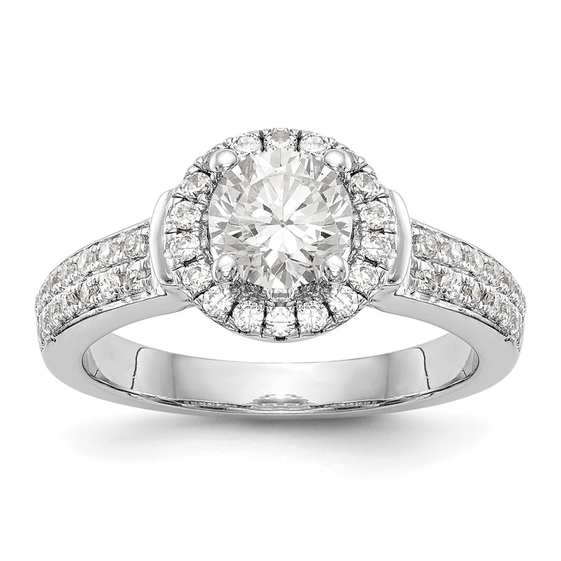 14K Weißgold Halo-Verlobungsring mit rundem simuliertem Diamanten