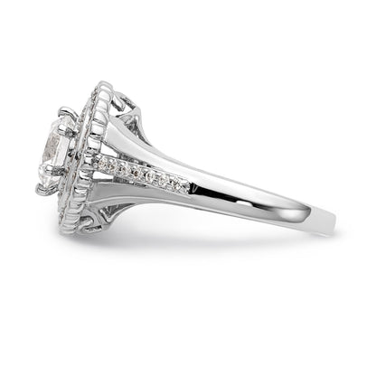 14 Karat Weißgold Verlobungsring mit rundem simuliertem Diamanten und Double-Halo-Fassung