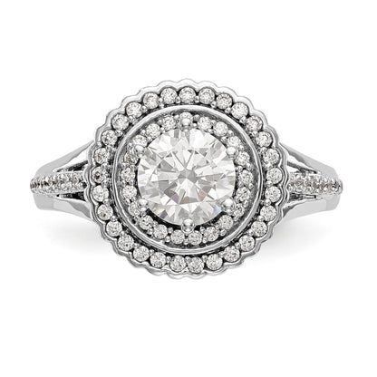 14 Karat Weißgold Verlobungsring mit rundem simuliertem Diamanten und Double-Halo-Fassung