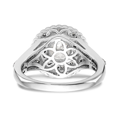 14 Karat Weißgold Verlobungsring mit rundem simuliertem Diamanten und Double-Halo-Fassung