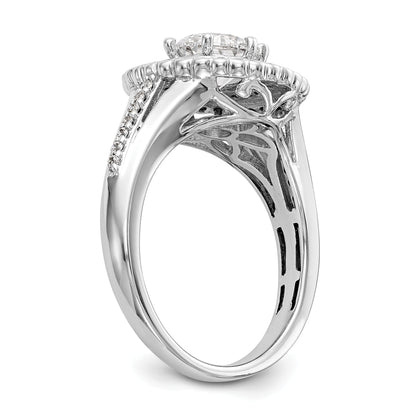 14 Karat Weißgold Verlobungsring mit rundem simuliertem Diamanten und Double-Halo-Fassung