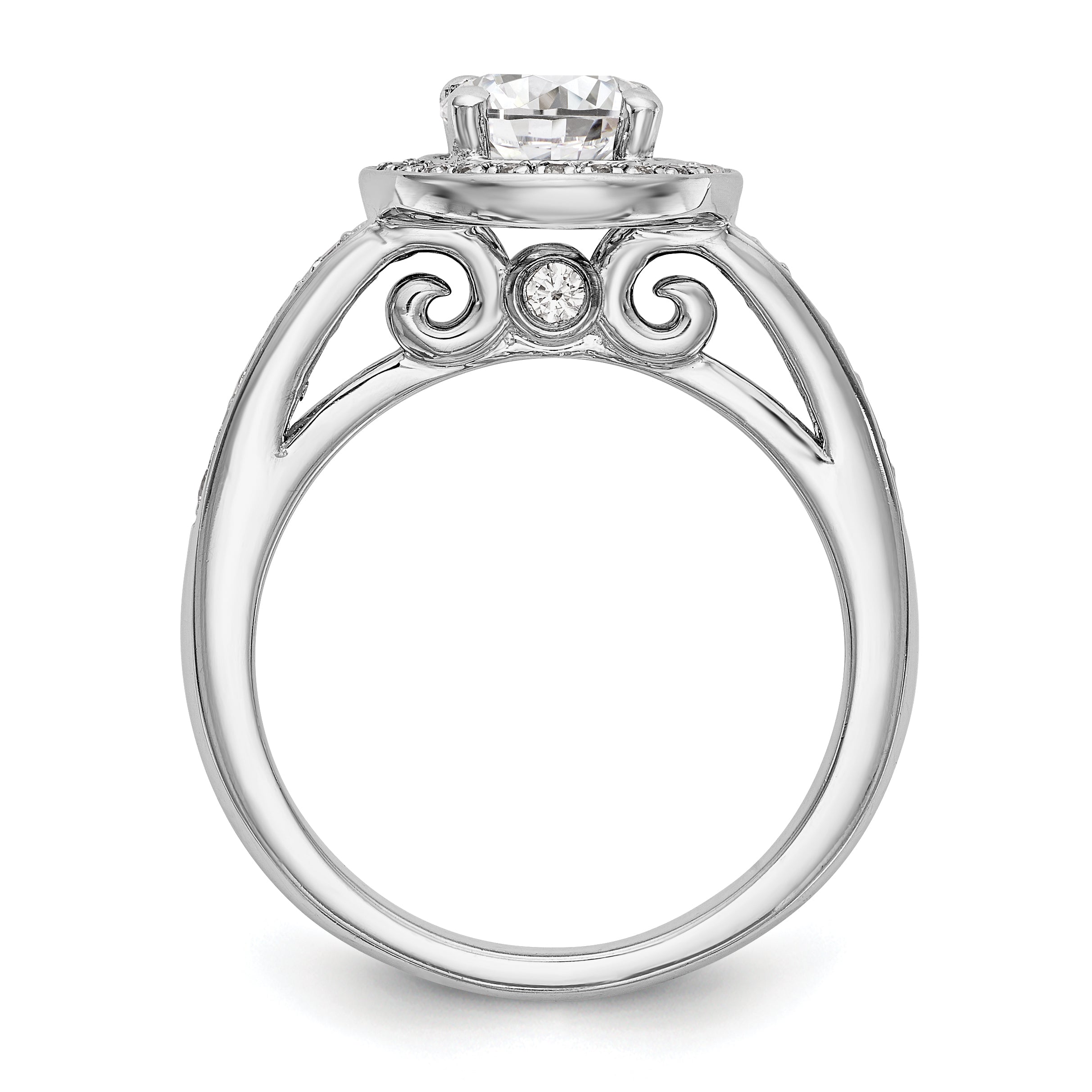 14K Weißgold Verlobungsring mit rundem simuliertem Diamant und Halo