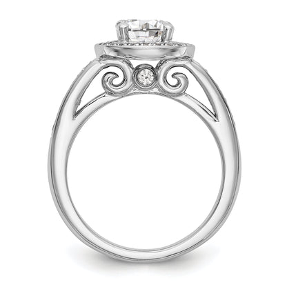 14K Weißgold Verlobungsring mit rundem simuliertem Diamant und Halo