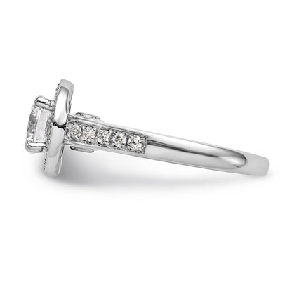 14K Weißgold Verlobungsring mit rundem simuliertem Diamant und Halo