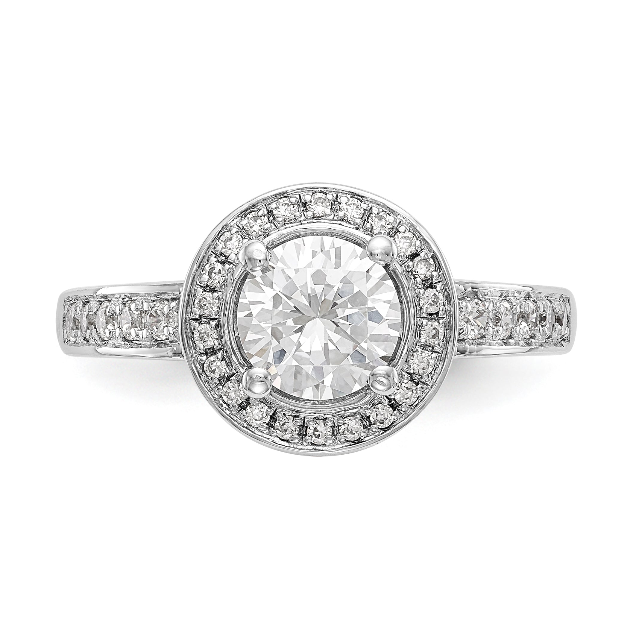 14K Weißgold Verlobungsring mit rundem simuliertem Diamant und Halo