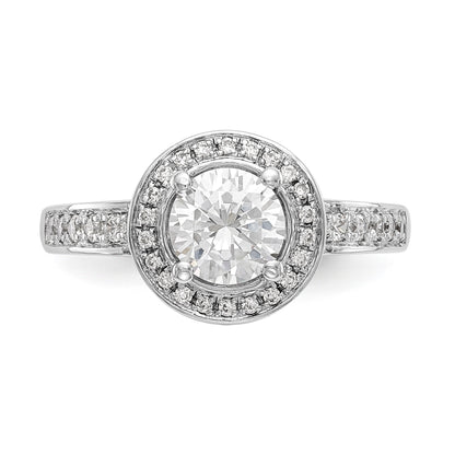 14K Weißgold Verlobungsring mit rundem simuliertem Diamant und Halo