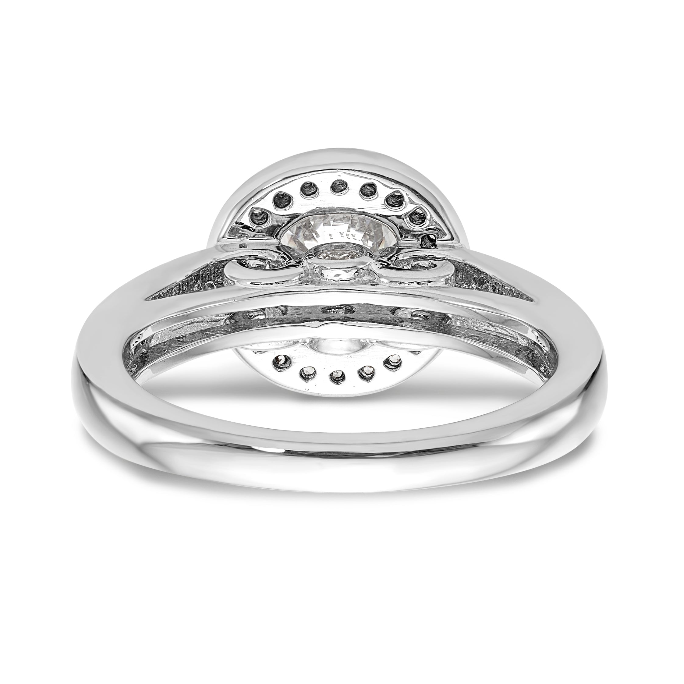 14K Weißgold Verlobungsring mit rundem simuliertem Diamant und Halo