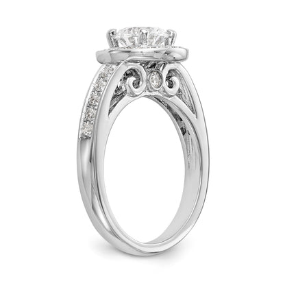 14K Weißgold Verlobungsring mit rundem simuliertem Diamant und Halo