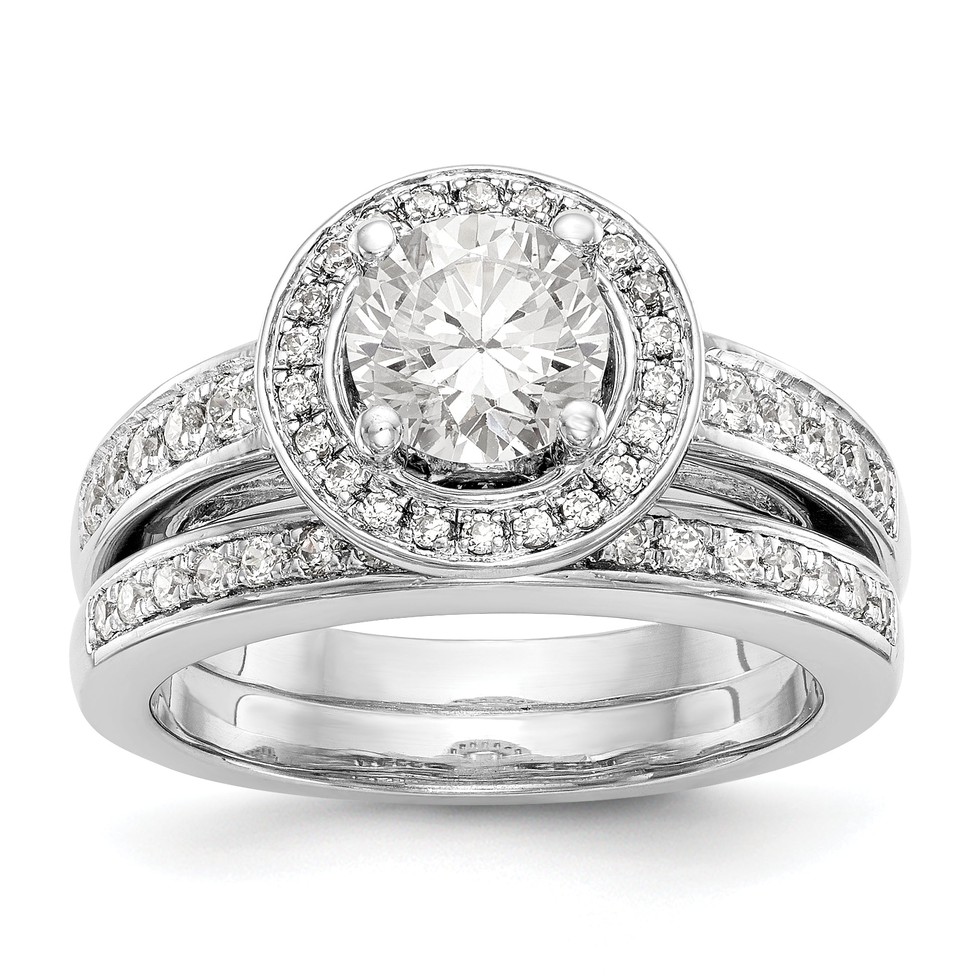 14K Weißgold Verlobungsring mit rundem simuliertem Diamant und Halo