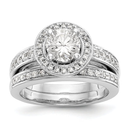 14K Weißgold Verlobungsring mit rundem simuliertem Diamant und Halo