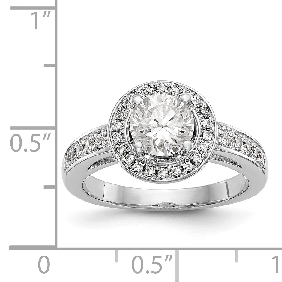 Verlobungsring aus 14K Weißgold mit rundem simuliertem Diamant in Halo-Fassung