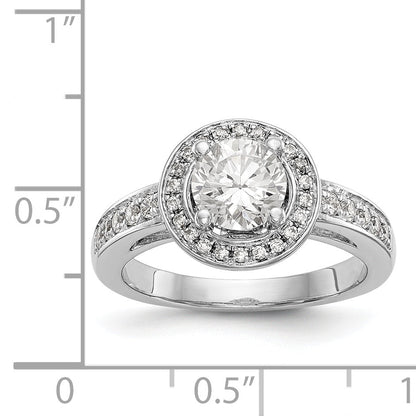 14K Weißgold Verlobungsring mit rundem simuliertem Diamant und Halo