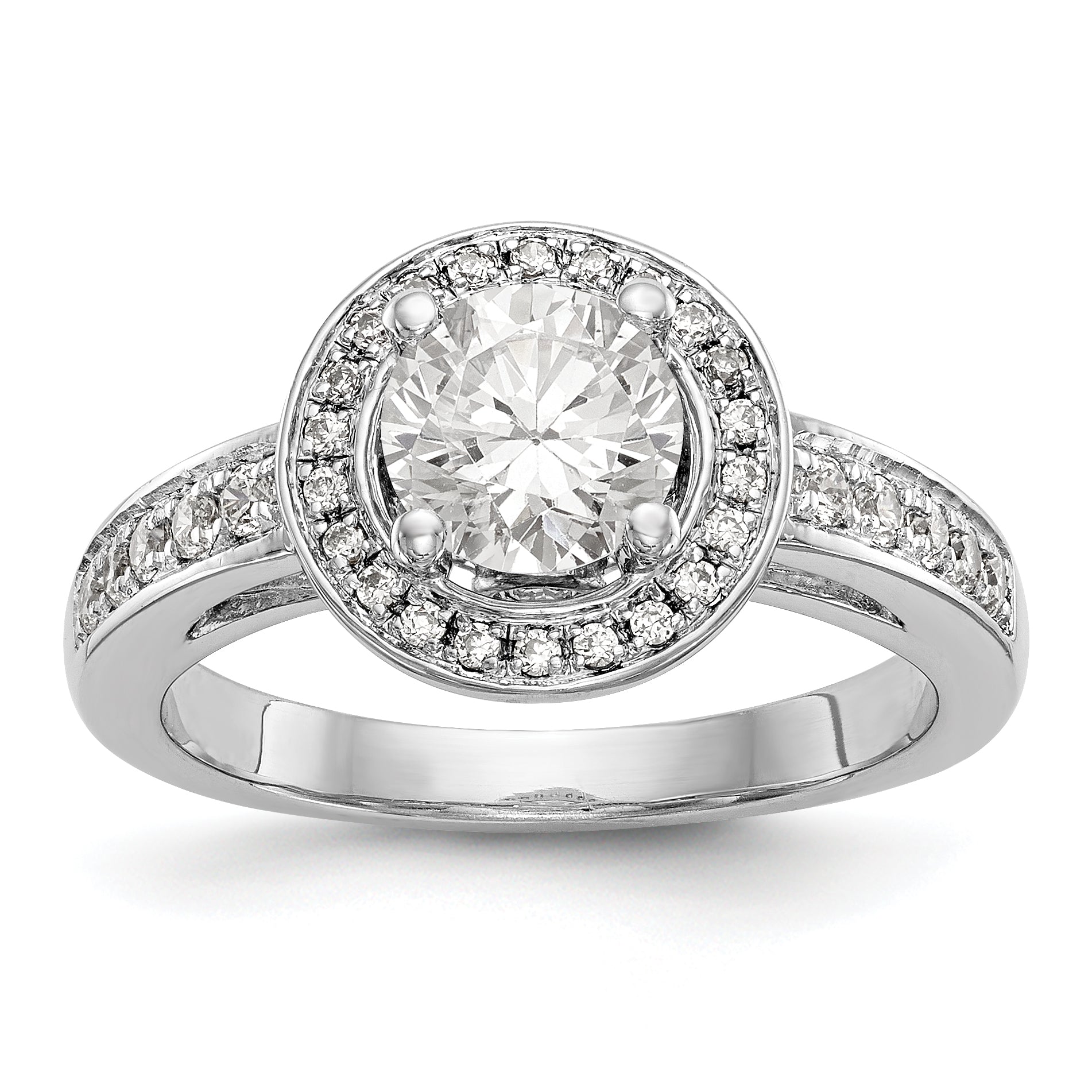 Verlobungsring aus 14K Weißgold mit rundem simuliertem Diamant in Halo-Fassung
