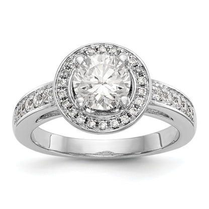 Verlobungsring aus 14K Weißgold mit rundem simuliertem Diamant in Halo-Fassung