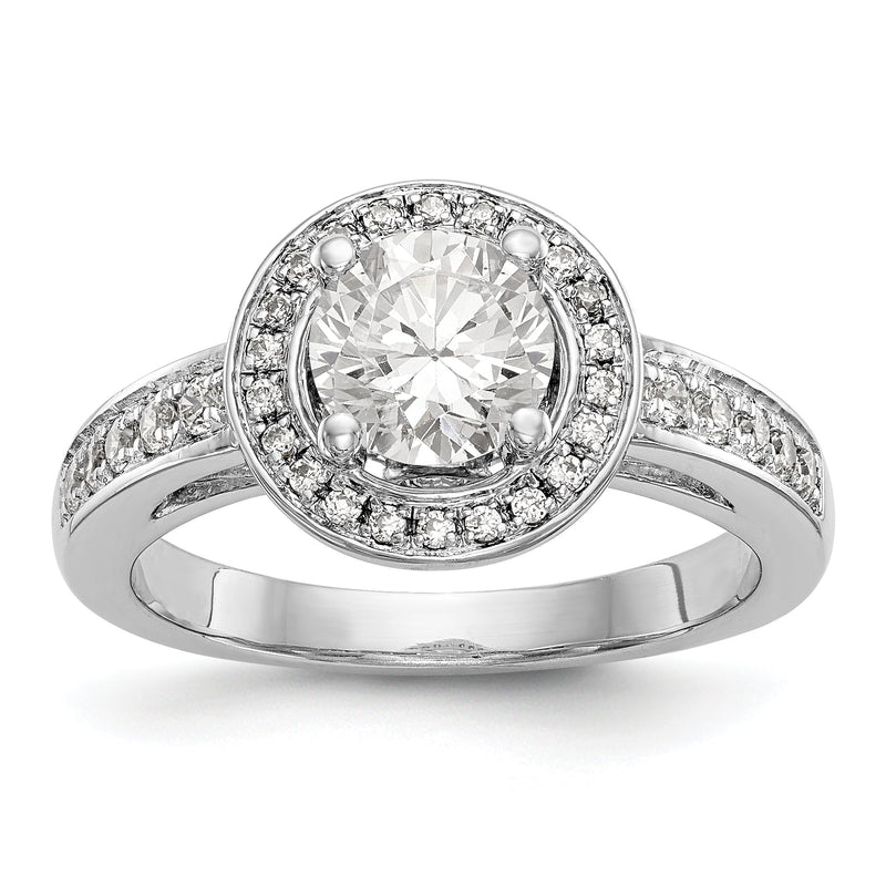 Verlobungsring aus 14K Weißgold mit rundem simuliertem Diamant in Halo-Fassung