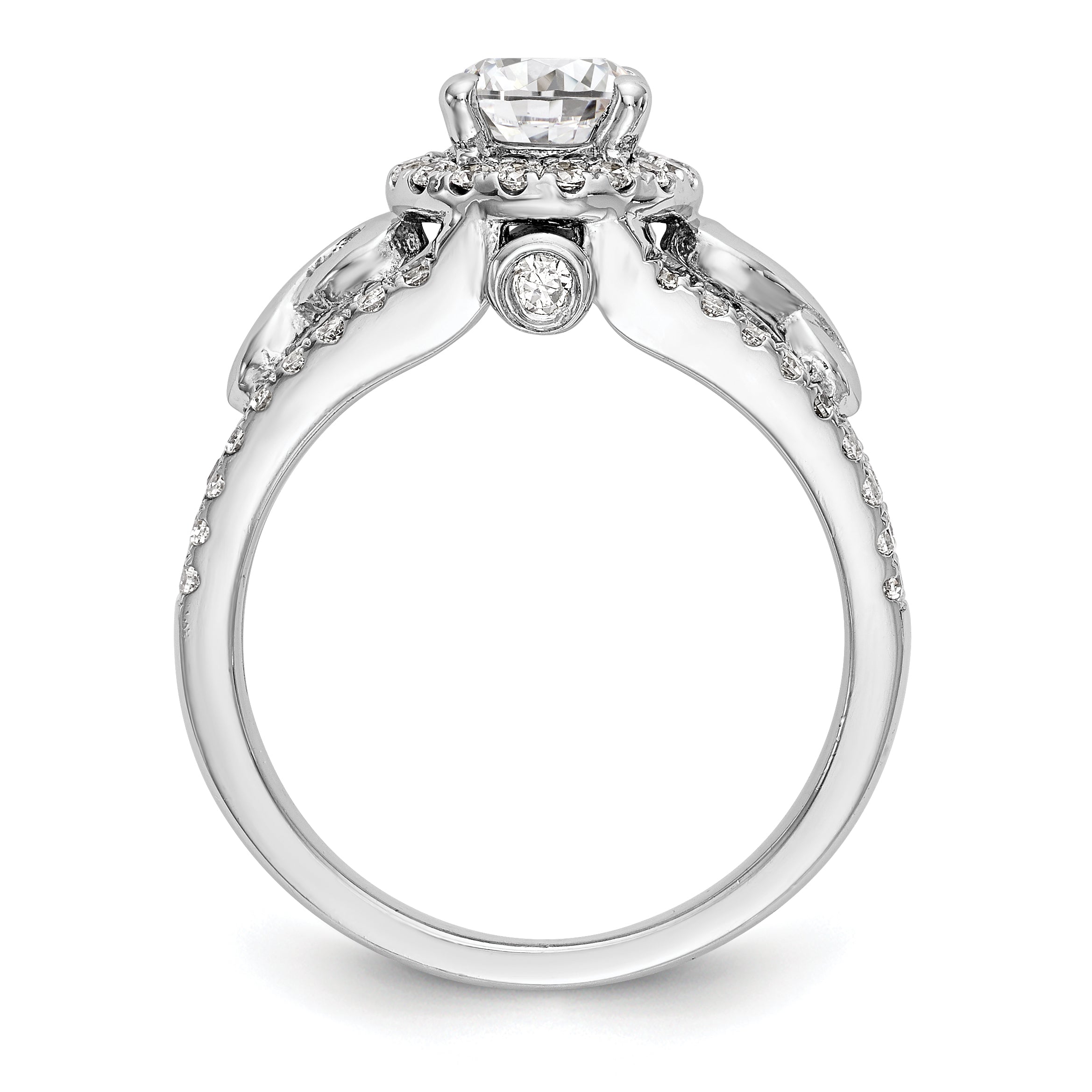 14K Weißgold Verlobungsring mit rundem simuliertem Diamanten und Halo