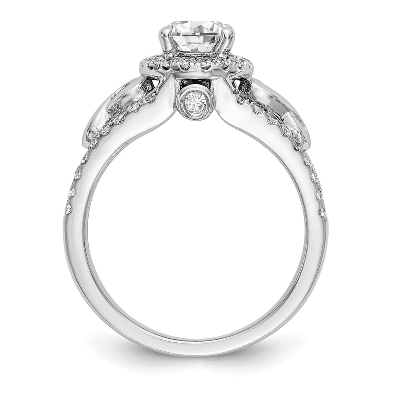 14K Weißgold Verlobungsring mit rundem simuliertem Diamant und Halo