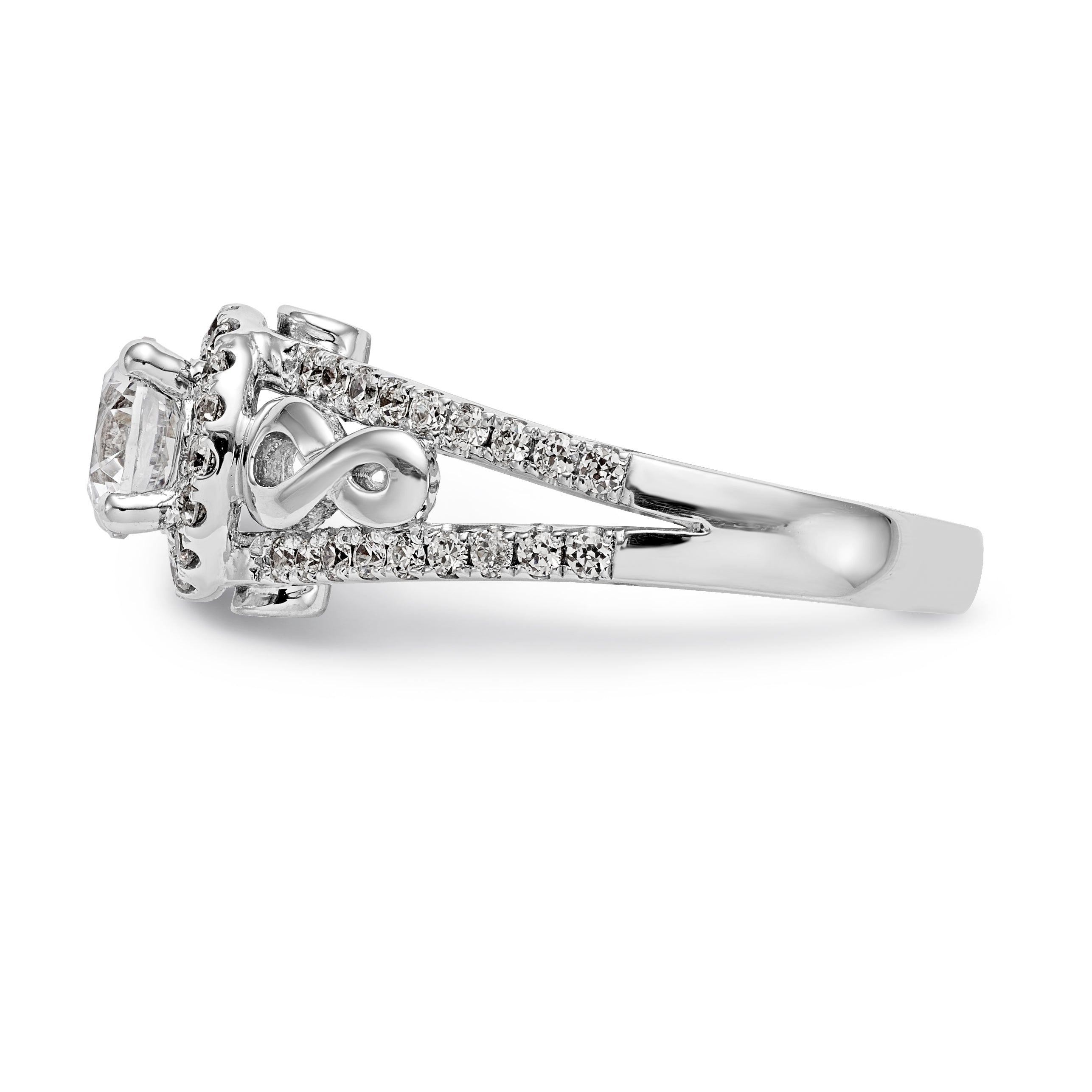 14K Weißgold Verlobungsring mit rundem simuliertem Diamanten und Halo