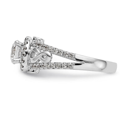14K Weißgold Verlobungsring mit rundem simuliertem Diamanten und Halo