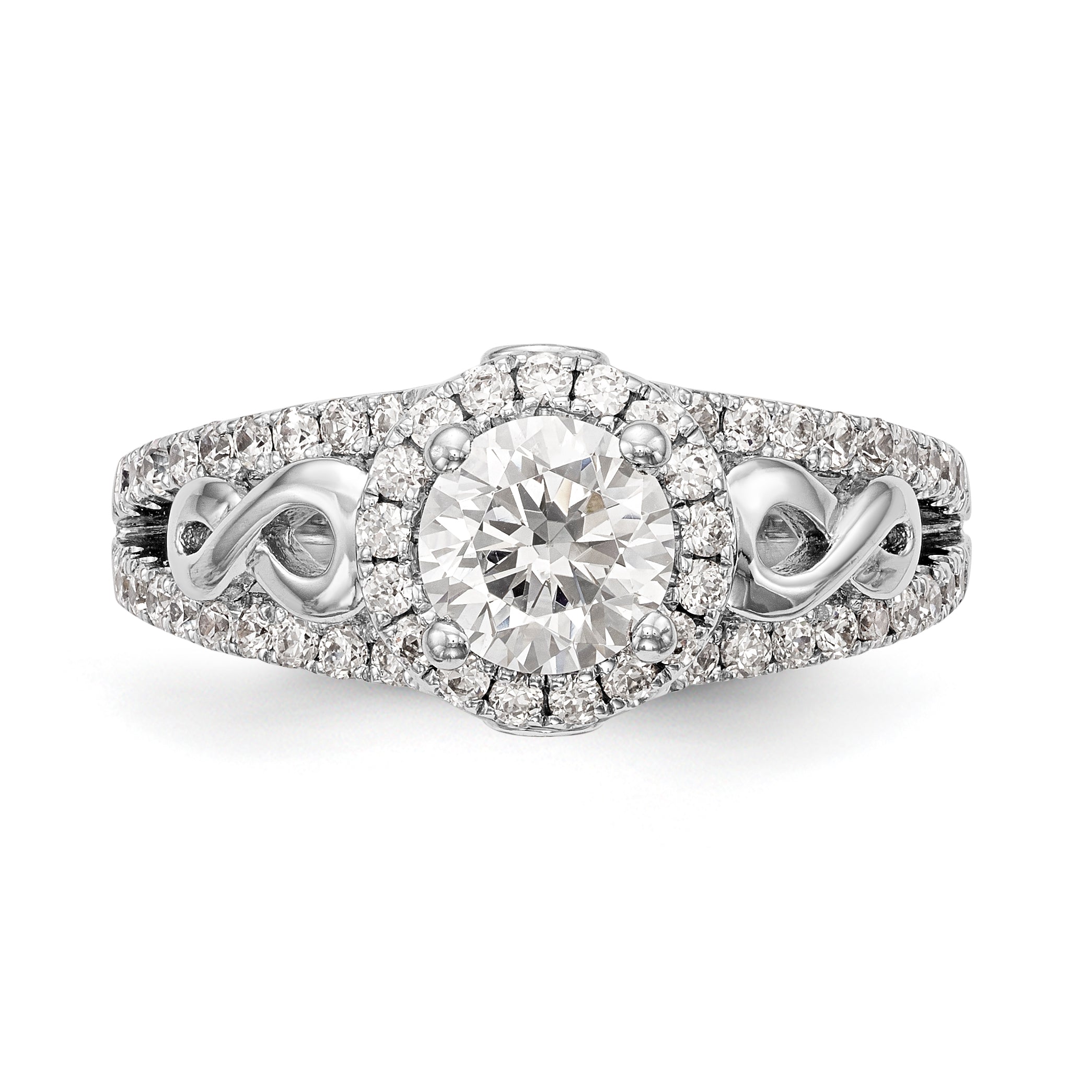 14K Weißgold Verlobungsring mit rundem simuliertem Diamanten und Halo