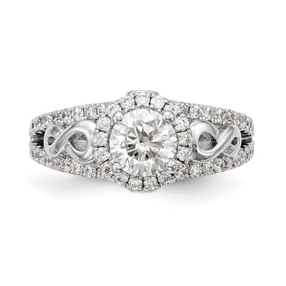 14K Weißgold Verlobungsring mit rundem simuliertem Diamanten und Halo