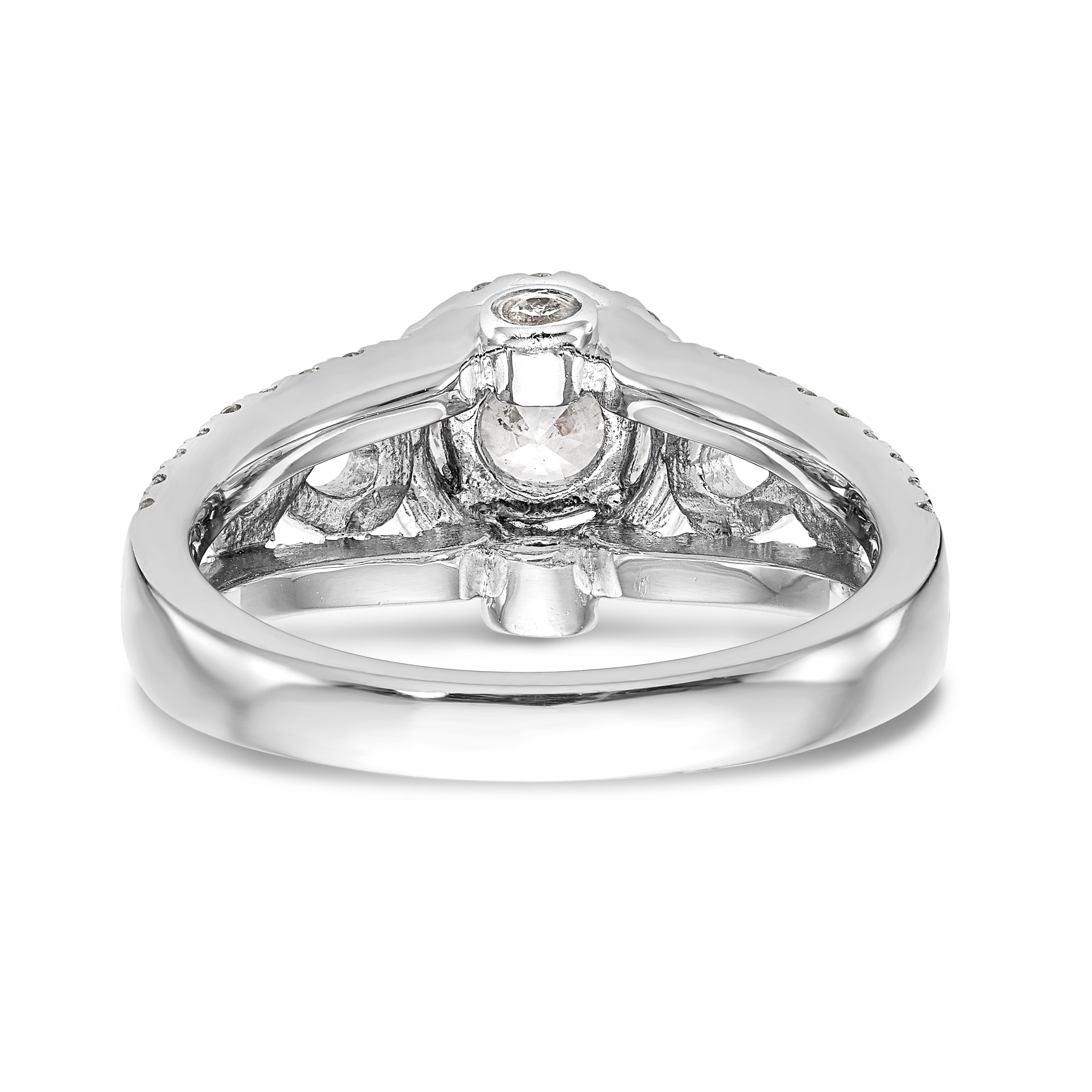 14K Weißgold Verlobungsring mit rundem simuliertem Diamanten und Halo