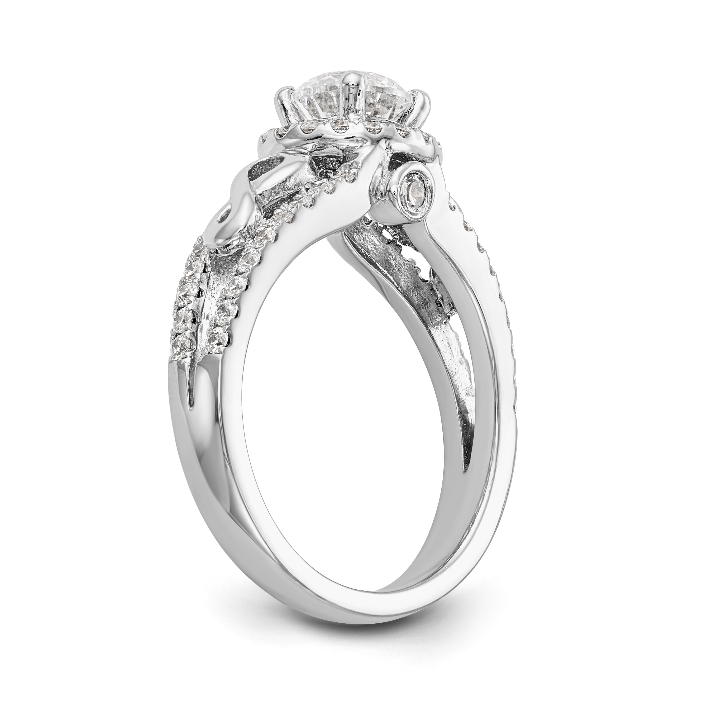 14K Weißgold Verlobungsring mit rundem simuliertem Diamanten und Halo