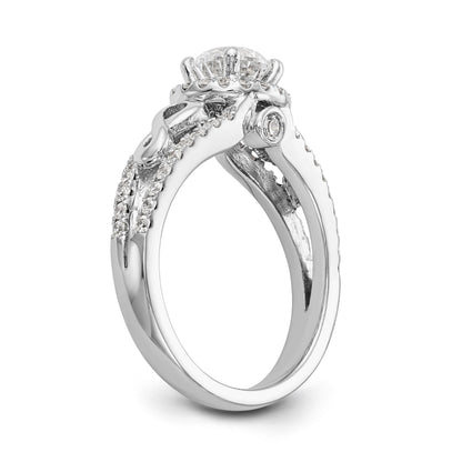 14K Weißgold Verlobungsring mit rundem simuliertem Diamanten und Halo
