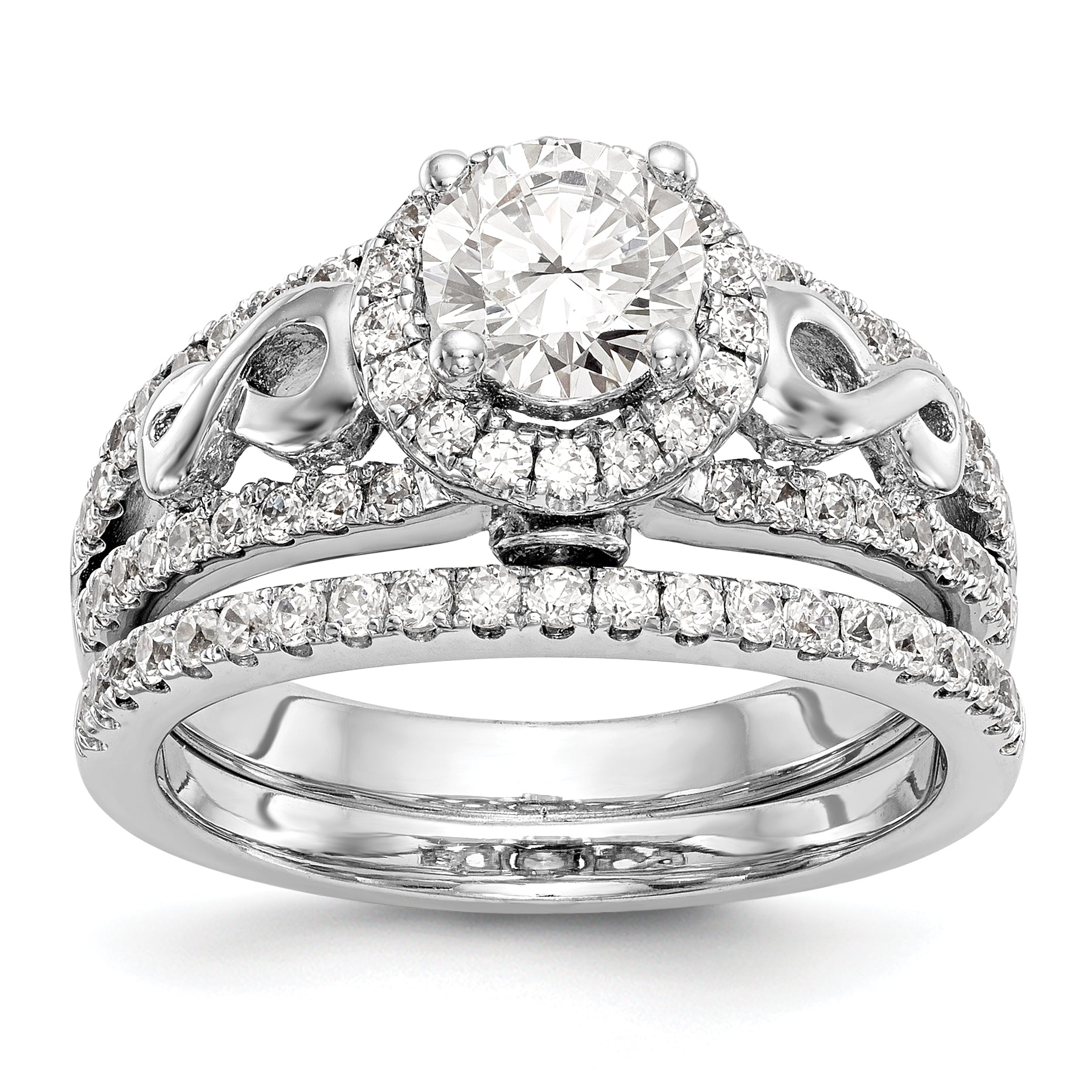 14K Weißgold Verlobungsring mit rundem simuliertem Diamanten und Halo
