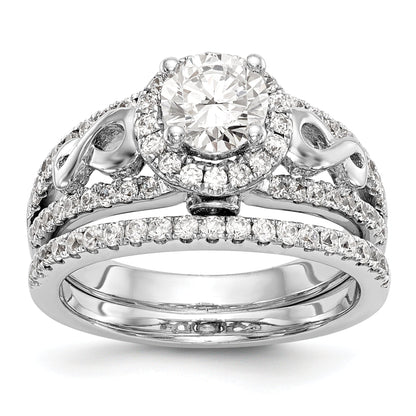 14K Weißgold Verlobungsring mit rundem simuliertem Diamanten und Halo