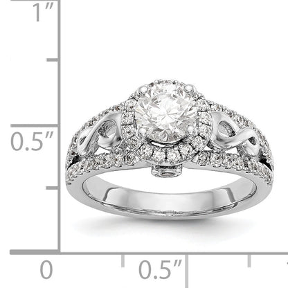 14K Weißgold Verlobungsring mit rundem simuliertem Diamanten und Halo